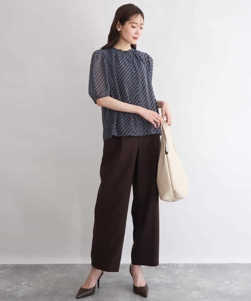 MK MICHEL KLEIN（エムケーミッシェルクラン）の「[洗える]リネンライクストレッチ ストレートワイドパンツ（スラックス・レディース・ベージュ/ブラウン・38）」の5枚目の写真