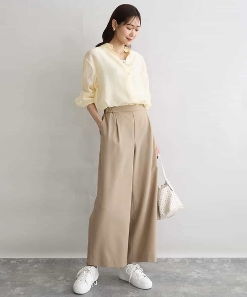 MK MICHEL KLEIN（エムケーミッシェルクラン）の「[洗える]リネンライクストレッチ ストレートワイドパンツ（スラックス・レディース・ベージュ/ブラウン・38）」の9枚目の写真
