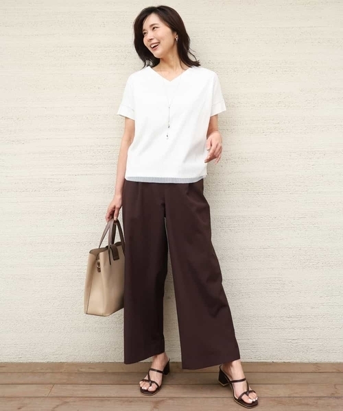 MK MICHEL KLEIN（エムケーミッシェルクラン）の「[洗える]リネンライクストレッチ ストレートワイドパンツ（スラックス・レディース・ベージュ/ブラウン・38）」の18枚目の写真