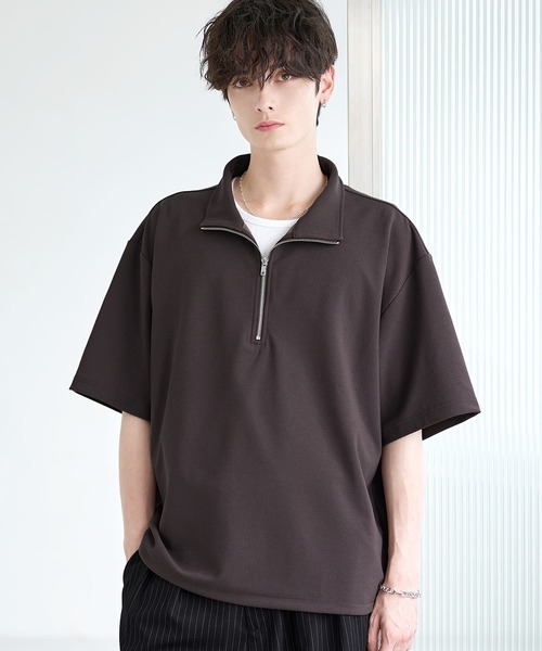 ETELIO(エテリオ)の「【26SS】梨地ハーフジップドローコードTシャツ(Tシャツ/カットソー・メンズ・チャコール/ネイビー/ホワイト/ブラック/ブルーグリーン/ワイン/ブラウン/ライトグレー/ブルーグレー・S/M/L/XL)」の6枚目の写真