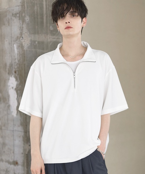 ETELIO（エテリオ）の「【26SS】梨地ハーフジップドローコードTシャツ（Tシャツ/カットソー・メンズ・チャコール/ネイビー/ホワイト/ブラック/ブルーグリーン/ワイン・S/M/L/XL）」の2枚目の写真