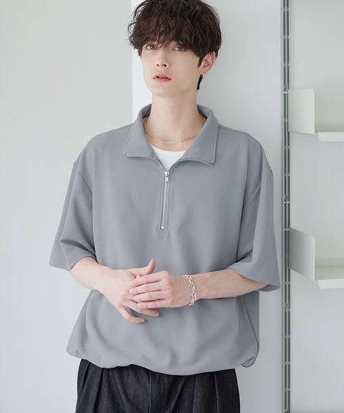 ETELIO(エテリオ)の「【26SS】梨地ハーフジップドローコードTシャツ(Tシャツ/カットソー・メンズ・チャコール/ネイビー/ホワイト/ブラック/ブルーグリーン/ワイン/ブラウン/ライトグレー/ブルーグレー・S/M/L/XL)」の3枚目の写真