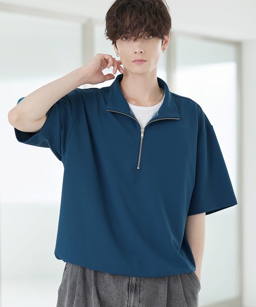 ETELIO(エテリオ)の「【26SS】梨地ハーフジップドローコードTシャツ(Tシャツ/カットソー・メンズ・チャコール/ネイビー/ホワイト/ブラック/ブルーグリーン/ワイン/ブラウン/ライトグレー/ブルーグレー・S/M/L/XL)」の4枚目の写真