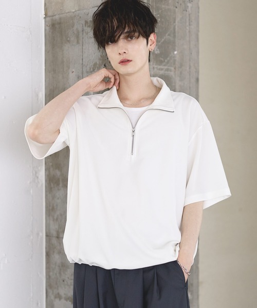 ETELIO（エテリオ）の「【26SS】梨地ハーフジップドローコードTシャツ（Tシャツ/カットソー・メンズ・チャコール/ネイビー/ホワイト/ブラック/ブルーグリーン/ワイン・S/M/L/XL）」の21枚目の写真