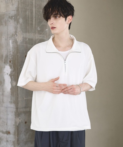 ETELIO（エテリオ）の「【26SS】梨地ハーフジップドローコードTシャツ（Tシャツ/カットソー・メンズ・チャコール/ネイビー/ホワイト/ブラック/ブルーグリーン/ワイン・S/M/L/XL）」の22枚目の写真