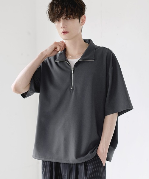 26SS】梨地ハーフジップドローコードTシャツ（Tシャツ/カットソー