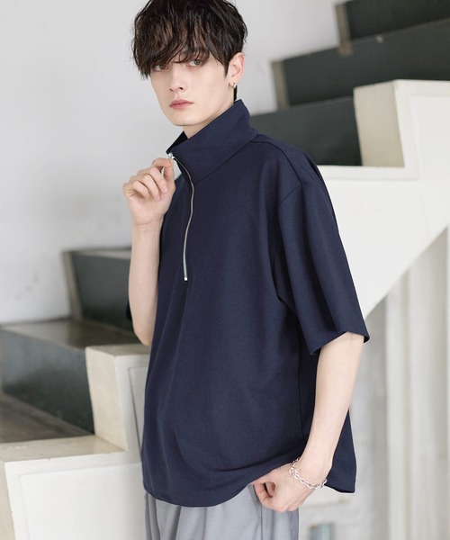 26SS】梨地ハーフジップドローコードTシャツ（Tシャツ/カットソー
