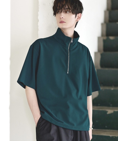 ETELIO（エテリオ）の「【26SS】梨地ハーフジップドローコードTシャツ（Tシャツ/カットソー・メンズ・チャコール/ネイビー/ホワイト/ブラック/ブルーグリーン/ワイン・S/M/L/XL）」の8枚目の写真