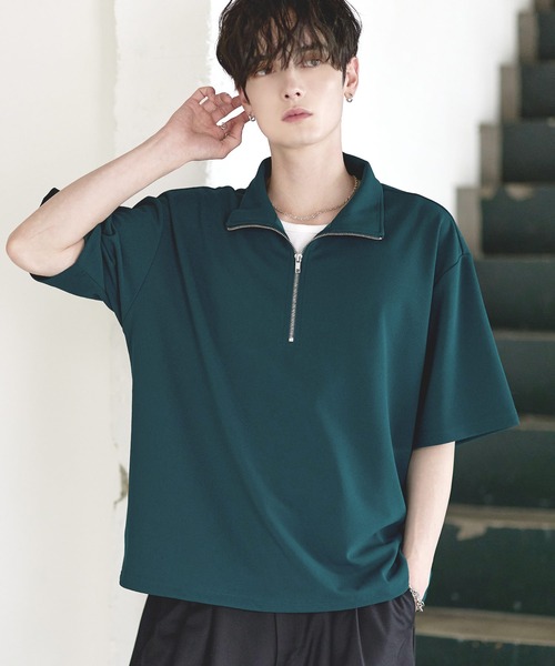 ETELIO（エテリオ）の「【26SS】梨地ハーフジップドローコードTシャツ（Tシャツ/カットソー・メンズ・チャコール/ネイビー/ホワイト/ブラック/ブルーグリーン/ワイン・S/M/L/XL）」の7枚目の写真