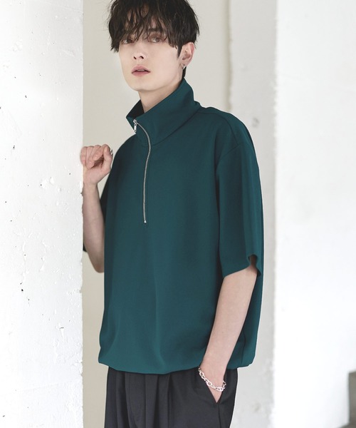 ETELIO（エテリオ）の「【26SS】梨地ハーフジップドローコードTシャツ（Tシャツ/カットソー・メンズ・チャコール/ネイビー/ホワイト/ブラック/ブルーグリーン/ワイン・S/M/L/XL）」の9枚目の写真