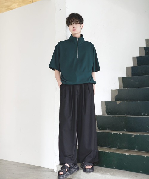 ETELIO（エテリオ）の「【26SS】梨地ハーフジップドローコードTシャツ（Tシャツ/カットソー・メンズ・チャコール/ネイビー/ホワイト/ブラック/ブルーグリーン/ワイン・S/M/L/XL）」の15枚目の写真