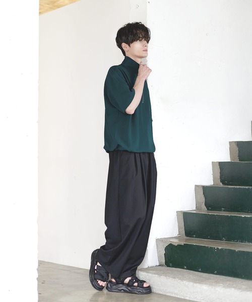 ETELIO（エテリオ）の「【26SS】梨地ハーフジップドローコードTシャツ（Tシャツ/カットソー・メンズ・チャコール/ネイビー/ホワイト/ブラック/ブルーグリーン/ワイン・S/M/L/XL）」の16枚目の写真