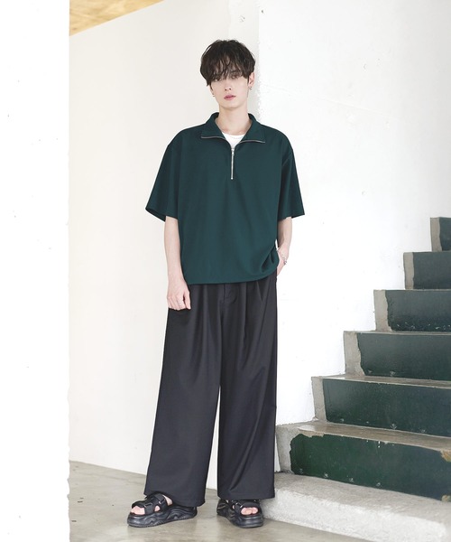 ETELIO（エテリオ）の「【26SS】梨地ハーフジップドローコードTシャツ（Tシャツ/カットソー・メンズ・チャコール/ネイビー/ホワイト/ブラック/ブルーグリーン/ワイン・S/M/L/XL）」の13枚目の写真