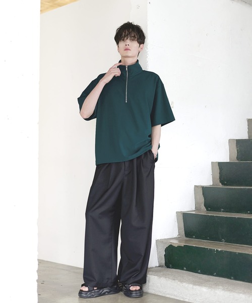 ETELIO（エテリオ）の「【26SS】梨地ハーフジップドローコードTシャツ（Tシャツ/カットソー・メンズ・チャコール/ネイビー/ホワイト/ブラック/ブルーグリーン/ワイン・S/M/L/XL）」の19枚目の写真