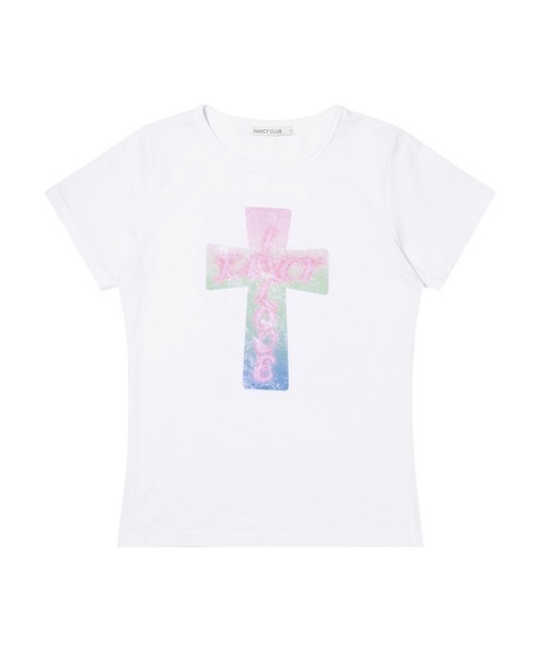 FANCY CLUB(ファンシークラブ)の「【FANCY CLUB】FROSS GLOSSY TEE / 【ファンシークラブ】フロスグロッシークロス半袖Tシャツ(Tシャツ/カットソー・レディース・ブラック/ホワイト・ONE SIZE)」の9枚目の写真