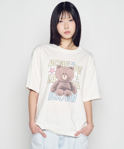 acme de la vie(アクメドラビ)の「【日本未発売/WEB限定】acme de la vie(アクメドラビ)/ラインフレンズ コラボ ブラウン スター Tシャツ 半袖 クルーネック/LINE FRIENDS BROWN STAR SHORT SLEEVE T-SHIRT(Tシャツ/カットソー・レディース・ブラウン/ブラック/クリーム・M/L)」の5枚目の写真