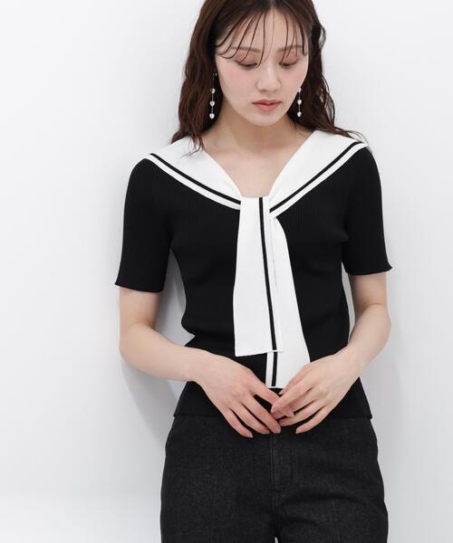 PROPORTION BODY DRESSING（プロポーションボディドレッシング）の「セーラーカラーニットトップス / 1216170500（ニット/セーター・レディース・ホワイト/ブラック/イエロー・FREE）」の4枚目の写真