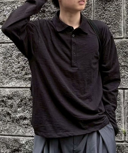 Chikashitsu +(チカシツプラス)の「【Chikashitsu +】sheer cotton polo long sleeve / 【チカシツプラス】シアーコットン長袖ポロシャツ<着用動画あり>(ポロシャツ・メンズ・チャコール/ホワイト/ブラック・ONE SIZE)」の11枚目の写真