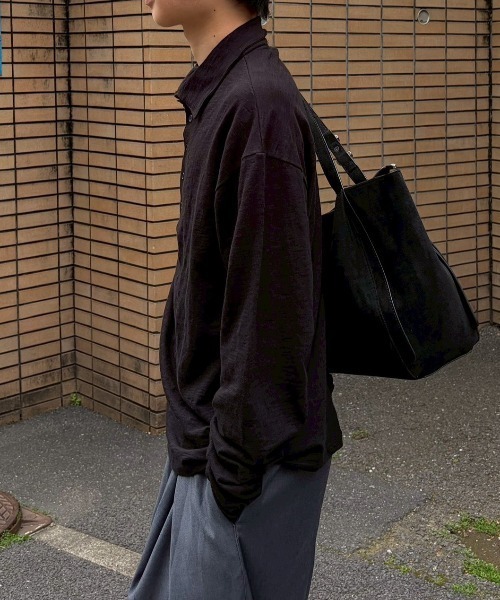 Chikashitsu +(チカシツプラス)の「【Chikashitsu +】sheer cotton polo long sleeve / 【チカシツプラス】シアーコットン長袖ポロシャツ<着用動画あり>(ポロシャツ・メンズ・チャコール/ホワイト/ブラック・ONE SIZE)」の9枚目の写真