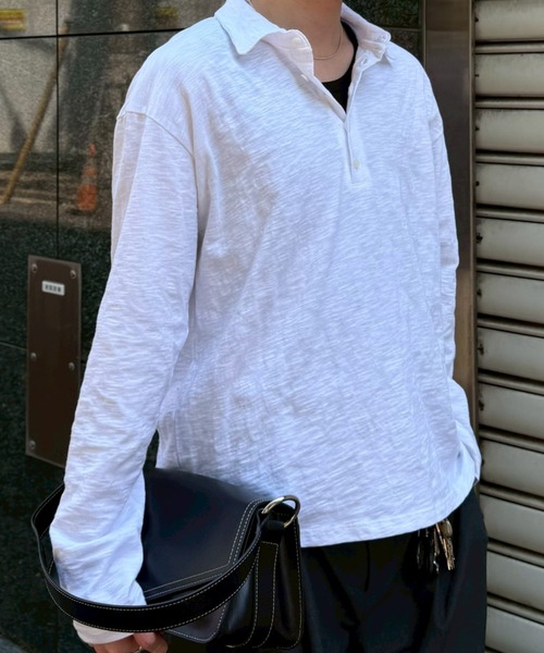 Chikashitsu +(チカシツプラス)の「【Chikashitsu +】sheer cotton polo long sleeve / 【チカシツプラス】シアーコットン長袖ポロシャツ<着用動画あり>(ポロシャツ・メンズ・チャコール/ホワイト/ブラック・ONE SIZE)」の17枚目の写真