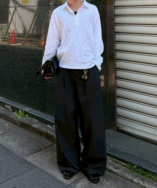 Chikashitsu +(チカシツプラス)の「【Chikashitsu +】sheer cotton polo long sleeve / 【チカシツプラス】シアーコットン長袖ポロシャツ<着用動画あり>(ポロシャツ・メンズ・チャコール/ホワイト/ブラック・ONE SIZE)」の11枚目の写真