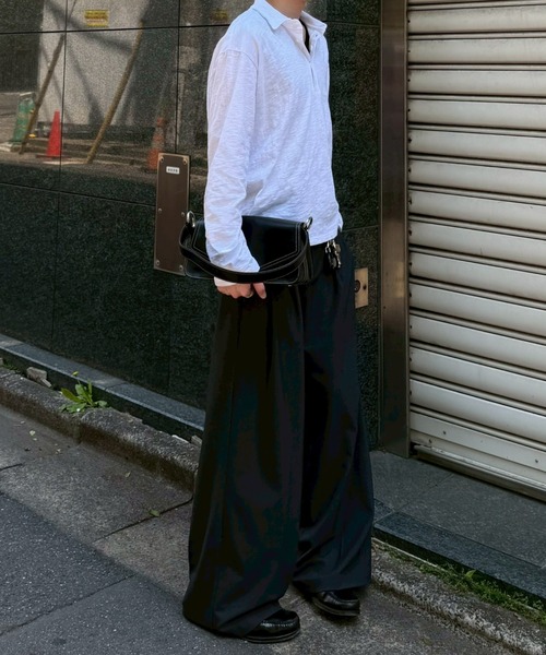 Chikashitsu +(チカシツプラス)の「【Chikashitsu +】sheer cotton polo long sleeve / 【チカシツプラス】シアーコットン長袖ポロシャツ<着用動画あり>(ポロシャツ・メンズ・チャコール/ホワイト/ブラック・ONE SIZE)」の13枚目の写真