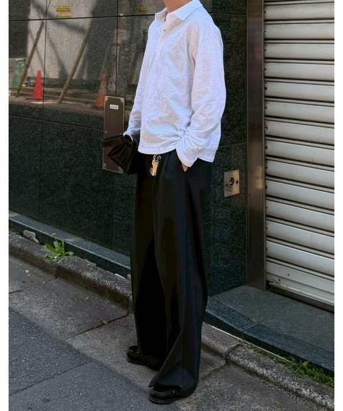 Chikashitsu +(チカシツプラス)の「【Chikashitsu +】sheer cotton polo long sleeve / 【チカシツプラス】シアーコットン長袖ポロシャツ<着用動画あり>(ポロシャツ・メンズ・チャコール/ホワイト/ブラック・ONE SIZE)」の12枚目の写真