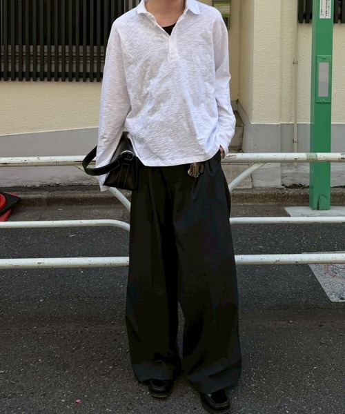 Chikashitsu +(チカシツプラス)の「【Chikashitsu +】sheer cotton polo long sleeve / 【チカシツプラス】シアーコットン長袖ポロシャツ<着用動画あり>(ポロシャツ・メンズ・チャコール/ホワイト/ブラック・ONE SIZE)」の20枚目の写真