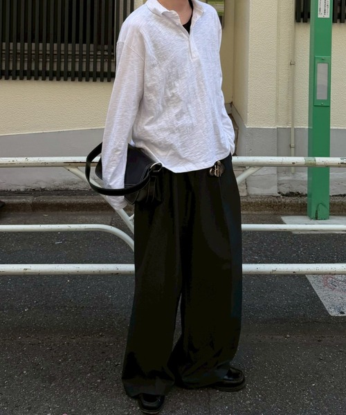 Chikashitsu +(チカシツプラス)の「【Chikashitsu +】sheer cotton polo long sleeve / 【チカシツプラス】シアーコットン長袖ポロシャツ<着用動画あり>(ポロシャツ・メンズ・チャコール/ホワイト/ブラック・ONE SIZE)」の21枚目の写真