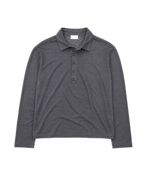 Chikashitsu +(チカシツプラス)の「【Chikashitsu +】sheer cotton polo long sleeve / 【チカシツプラス】シアーコットン長袖ポロシャツ<着用動画あり>(ポロシャツ・メンズ・チャコール/ホワイト/ブラック・ONE SIZE)」の6枚目の写真