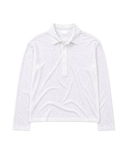 Chikashitsu +(チカシツプラス)の「【Chikashitsu +】sheer cotton polo long sleeve / 【チカシツプラス】シアーコットン長袖ポロシャツ<着用動画あり>(ポロシャツ・メンズ・チャコール/ホワイト/ブラック・ONE SIZE)」の4枚目の写真