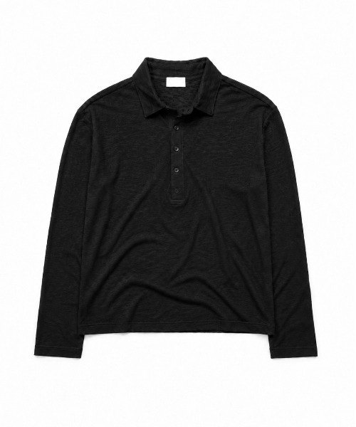 Chikashitsu +(チカシツプラス)の「【Chikashitsu +】sheer cotton polo long sleeve / 【チカシツプラス】シアーコットン長袖ポロシャツ<着用動画あり>(ポロシャツ・メンズ・チャコール/ホワイト/ブラック・ONE SIZE)」の5枚目の写真