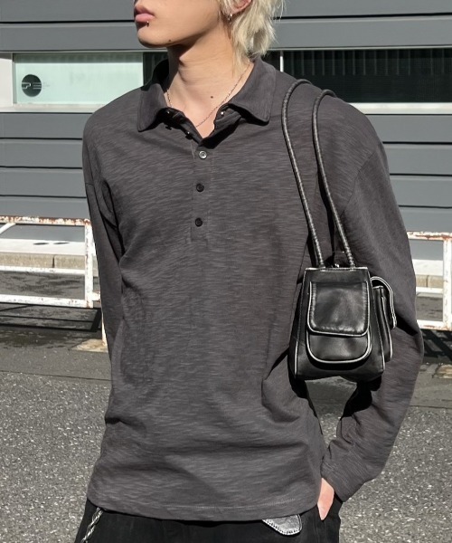 Chikashitsu +(チカシツプラス)の「【Chikashitsu +】sheer cotton polo long sleeve / 【チカシツプラス】シアーコットン長袖ポロシャツ<着用動画あり>(ポロシャツ・メンズ・チャコール/ホワイト/ブラック・ONE SIZE)」の14枚目の写真