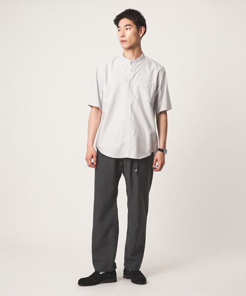 green label relaxing（グリーンレーベルリラクシング）の「W/R オックスフォード ストライプ バンドカラー 半袖 シャツ（シャツ/ブラウス・メンズ・ライトグレー/ホワイト/ダークブラウン/ライトブルー・L/S/XL/M）」の12枚目の写真