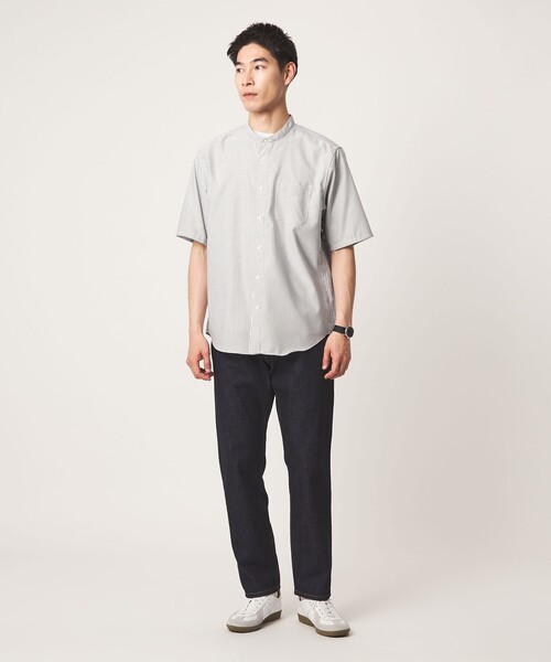 green label relaxing（グリーンレーベルリラクシング）の「W/R オックスフォード ストライプ バンドカラー 半袖 シャツ（シャツ/ブラウス・メンズ・ライトグレー/ホワイト/ダークブラウン/ライトブルー・L/S/XL/M）」の14枚目の写真