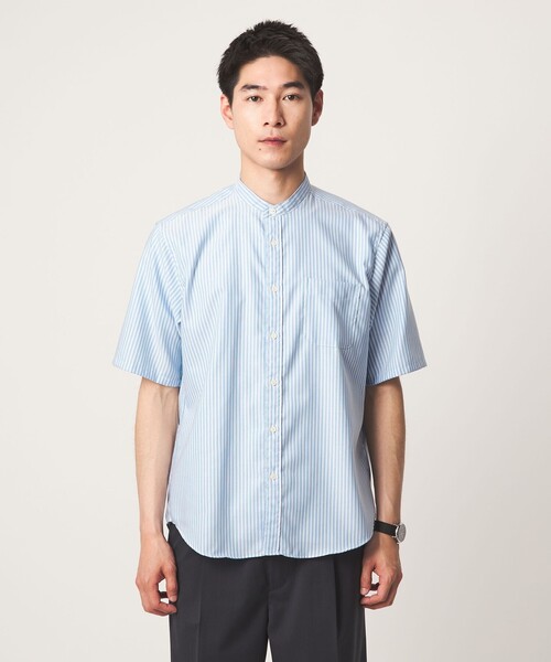 green label relaxing（グリーンレーベルリラクシング）の「W/R オックスフォード ストライプ バンドカラー 半袖 シャツ（シャツ/ブラウス・メンズ・ライトグレー/ホワイト/ダークブラウン/ライトブルー・L/S/XL/M）」の15枚目の写真