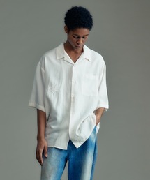 ADAMPATEK/tiger embroidery short sleeve shirt/刺繍入りテンセルオープンカラーシャツ(AP2615033)