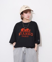 吸水速乾　UVカット　ワイドシルエット　ネコパロディ　半袖　Tシャツ