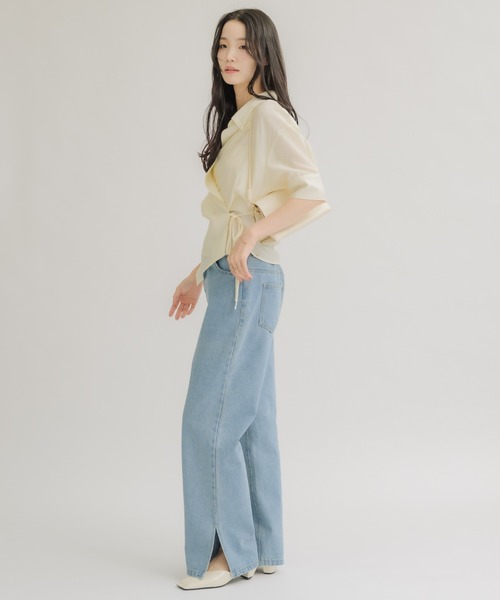 NEUNA(ヌナ)の「【着るだけでウエスト爆誕!!】カシュクールリボンハーフスリーブシャツ(シャツ/ブラウス・レディース・アイボリー/ネイビー・FREE)」の16枚目の写真