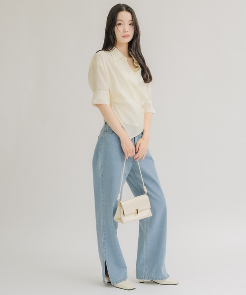 NEUNA(ヌナ)の「【着るだけでウエスト爆誕!!】カシュクールリボンハーフスリーブシャツ(シャツ/ブラウス・レディース・アイボリー/ネイビー・FREE)」の15枚目の写真