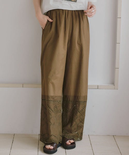 slattgir(スラットジール)の「高身長 綿100%裾刺しゅうパンツ(トールサイズ)Essenave(その他パンツ・レディース・ブラック/チャコール/カーキ・TM/TL/TLL/T3L/T4L/T5L)」の3枚目の写真