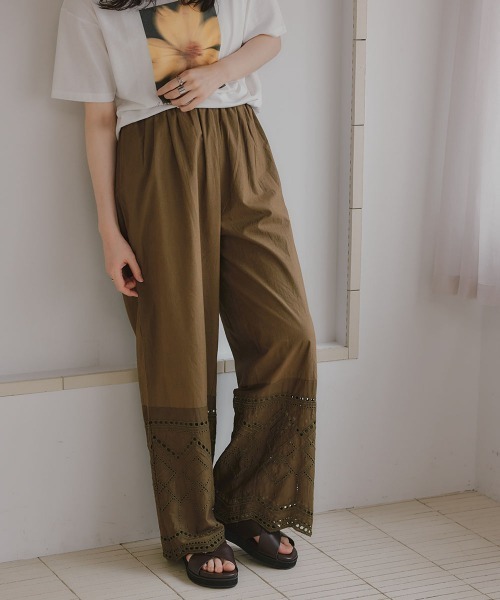 slattgir(スラットジール)の「高身長 綿100%裾刺しゅうパンツ(トールサイズ)Essenave(その他パンツ・レディース・ブラック/チャコール/カーキ・TM/TL/TLL/T3L/T4L/T5L)」の15枚目の写真