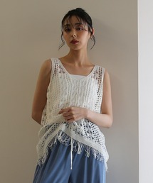 No one knows（ノーワンノーズ）の「ZOZO限定 透かし編みニットノースリーブプルオーバー(インナー付き)2点セット（アンサンブル）」