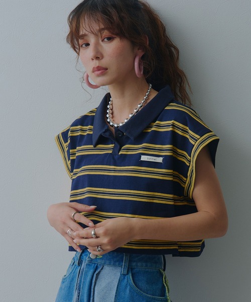 bohmal(ボマール)の「マルチボーダーポロTシャツ(Tシャツ/カットソー・レディース・ネイビー/レッド/ブラック・FREE)」の3枚目の写真
