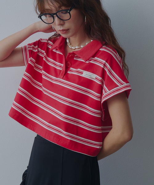 bohmal(ボマール)の「マルチボーダーポロTシャツ(Tシャツ/カットソー・レディース・ネイビー/レッド/ブラック・FREE)」の1枚目の写真