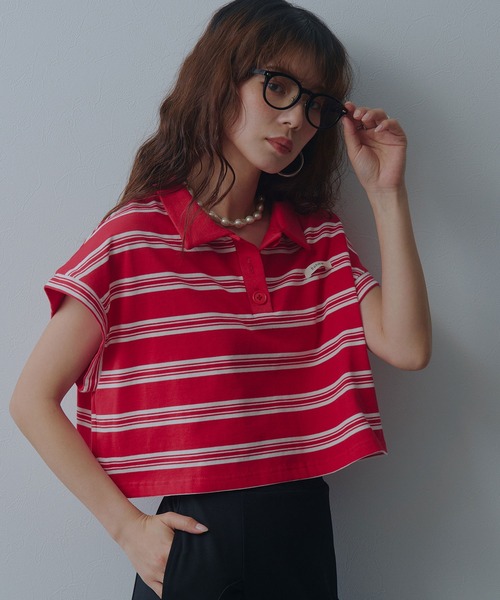 bohmal(ボマール)の「マルチボーダーポロTシャツ(Tシャツ/カットソー・レディース・ネイビー/レッド/ブラック・FREE)」の5枚目の写真