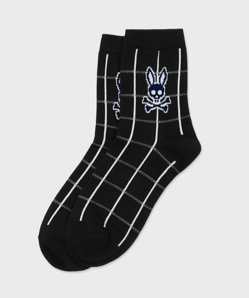 Psycho Bunny（サイコバニー）の「ウィンドペンチェック ミドルソックス（ソックス/靴下・メンズ・ブラック/ライトグレー/ネイビー・25-27）」の2枚目の写真