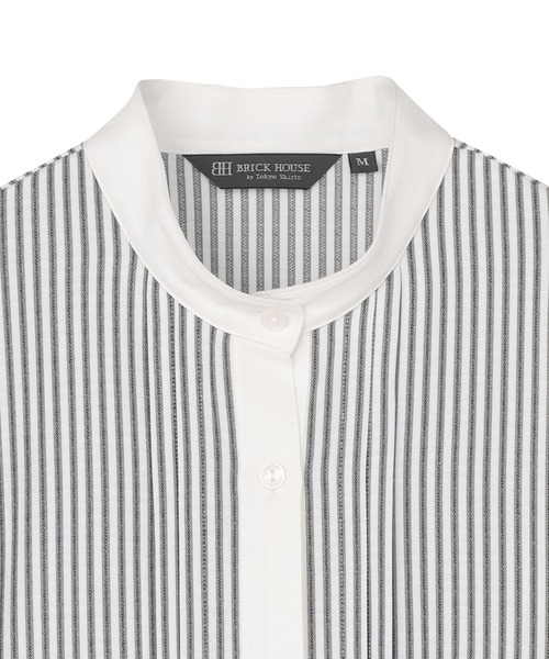 TOKYO SHIRTS（トウキョウシャツ）の「【吸水速乾】【COFREX】スタンド衿 ピンタック ブラウス 五分袖 レディースデザインシャツ（シャツ/ブラウス・レディース・グレー・S/M/L）」の3枚目の写真
