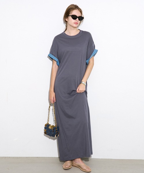 LE CIEL BLEU(ルシェルブルー)の「マキシTシャツドレス / Maxi T-Shirt Dress(ワンピース・レディース・ブラック/チャコールグレー・38/36)」の1枚目の写真