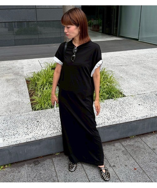 LE CIEL BLEU(ルシェルブルー)の「マキシTシャツドレス / Maxi T-Shirt Dress(ワンピース・レディース・ブラック/チャコールグレー・38/36)」の2枚目の写真